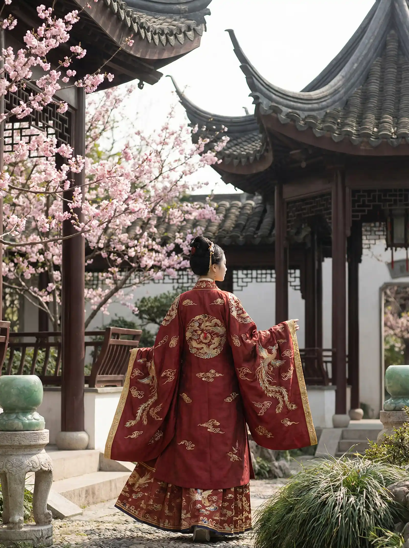 9612黄桃网址进入页面手机端 明制汉服红色凤凰刺绣